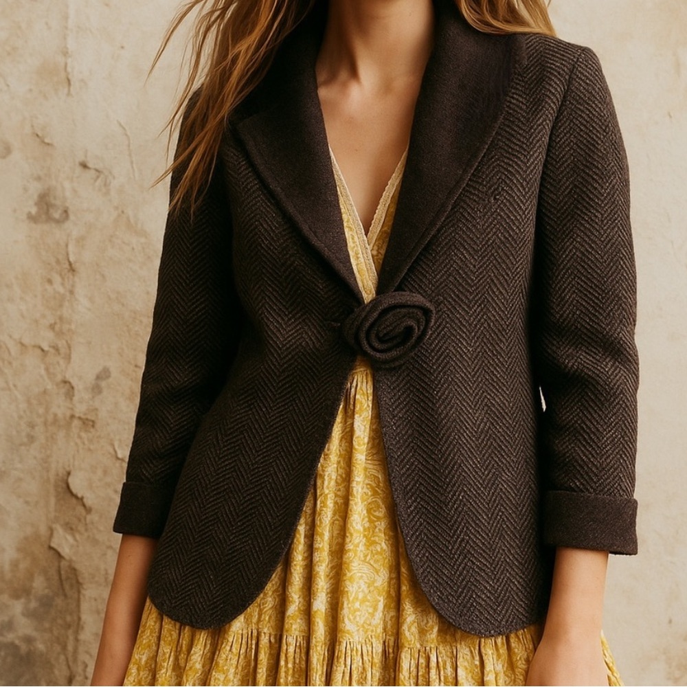 Vintage Susan Bristol Chocolate Brown Wool Blazer Cardigan